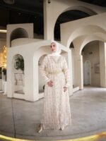 طقم قفطان شيفون مطرز فاخر بكلف مغربية