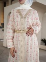 طقم قفطان شيفون مطرز فاخر بكلف مغربية - الصورة 3